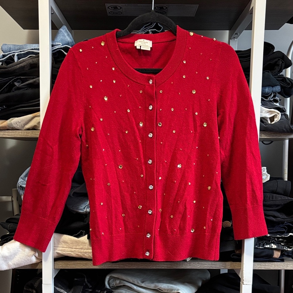Kate Spade Red Women's Sweater with Gem Embellishments